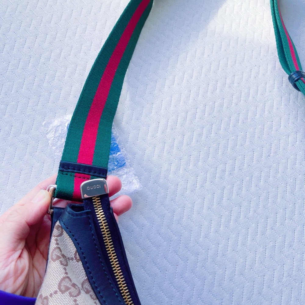 Gucci‎ GG canvas half moon hobo crossbody bag signature red and green web strap - Picture 9 of 16